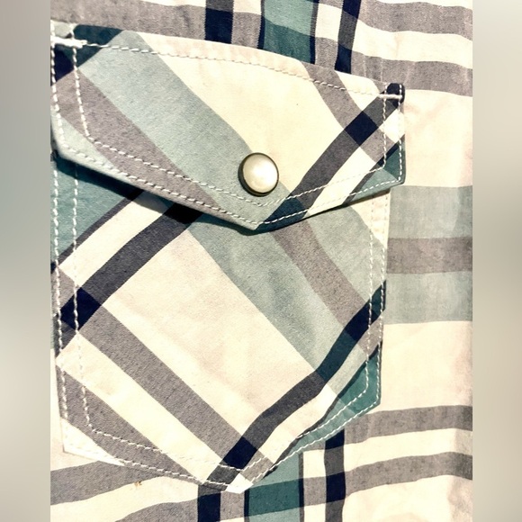 American Rag Mens Western Yoke Cowboy Plaid Shirt Size Small Green White Barn - Picture 3 of 8